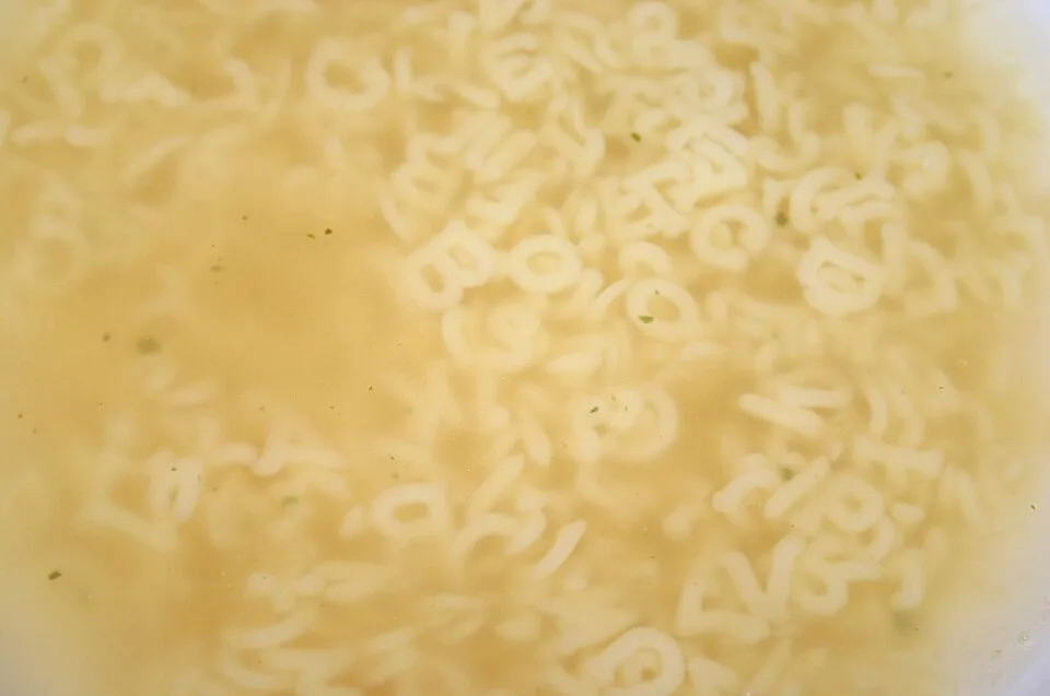 Alphabet pasta, photographed