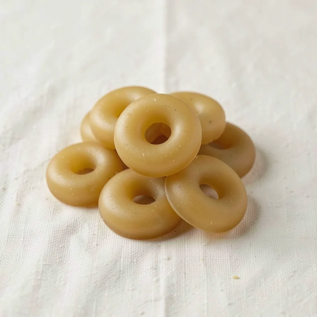 Calamarata, uncooked, on linen