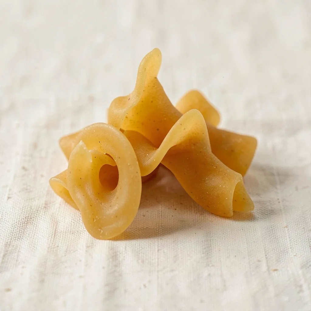 Campanelle, uncooked, on linen