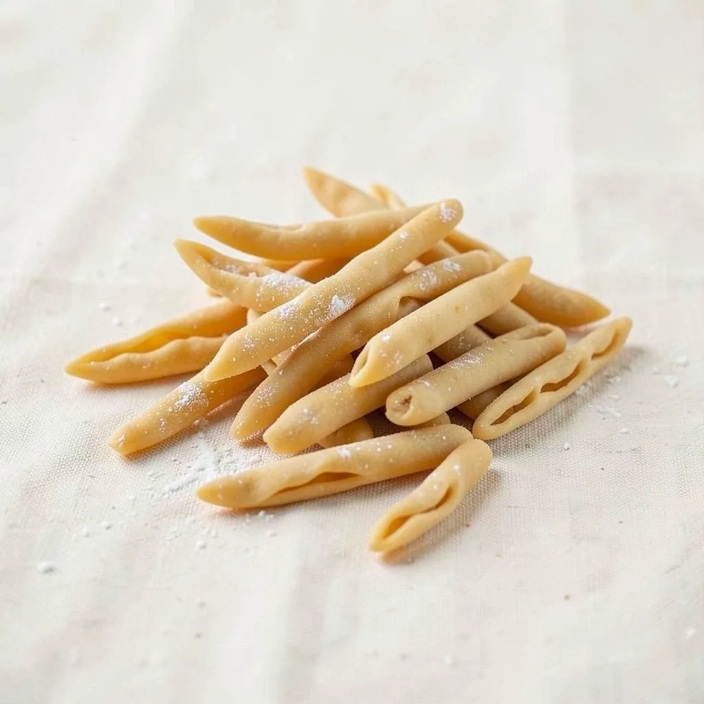 Capunti, uncooked, on linen