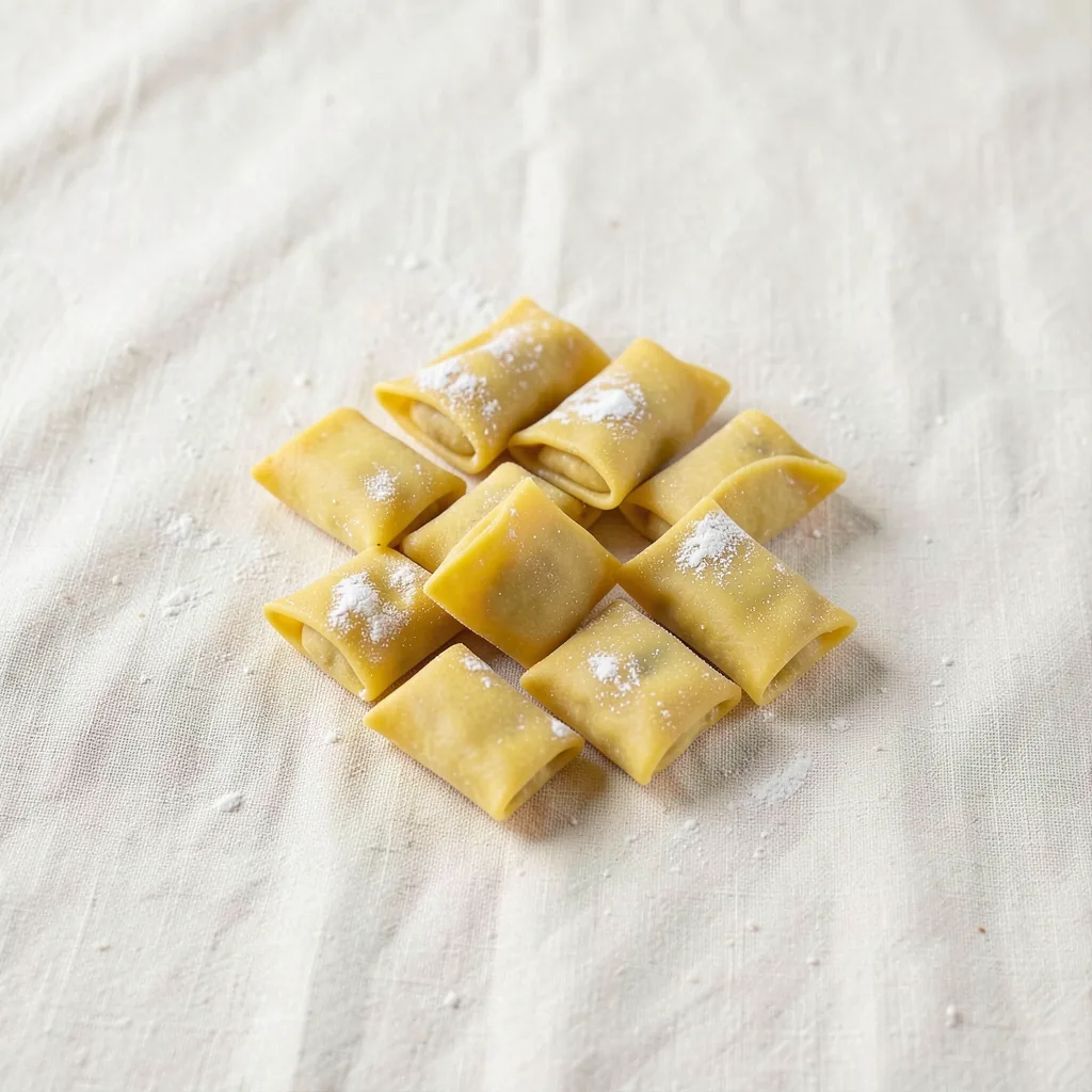 Casoncelli, uncooked, on linen