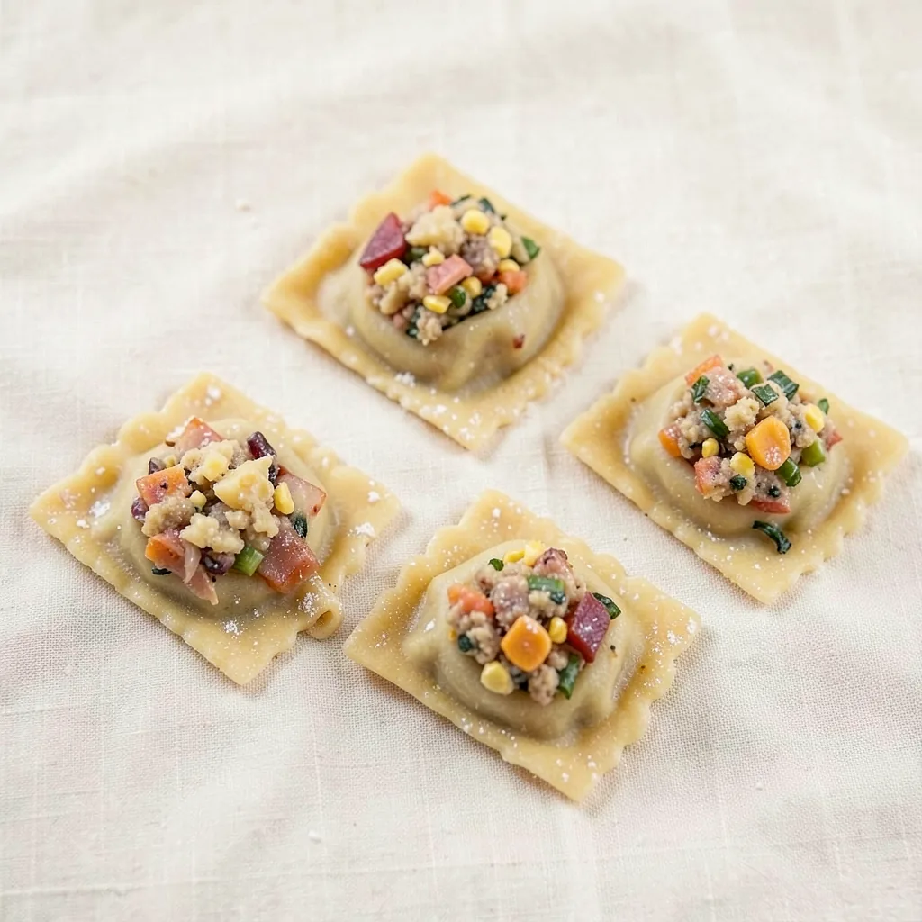 Casunziei, uncooked, on linen