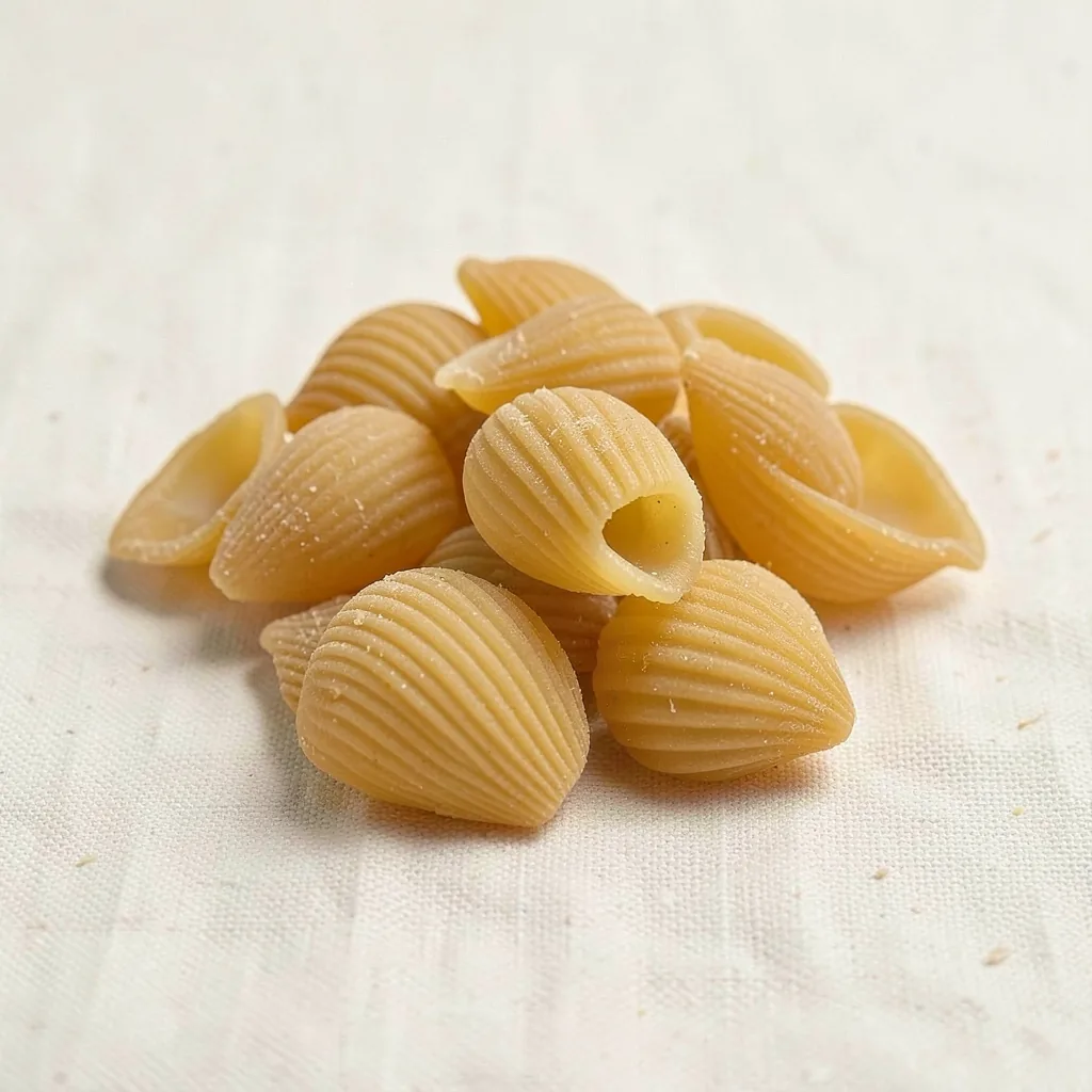 Conchiglie, uncooked, on linen