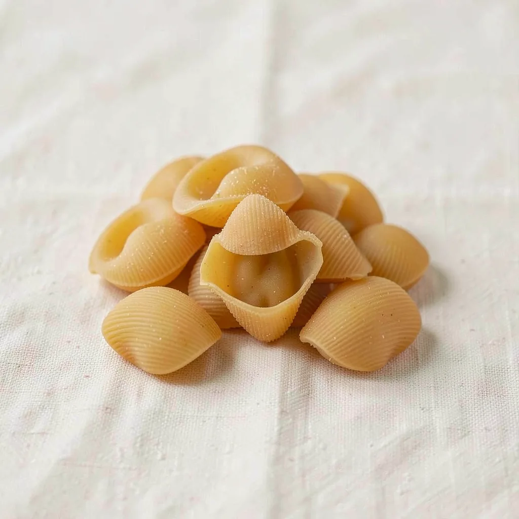 Conchiglioni, uncooked, on linen