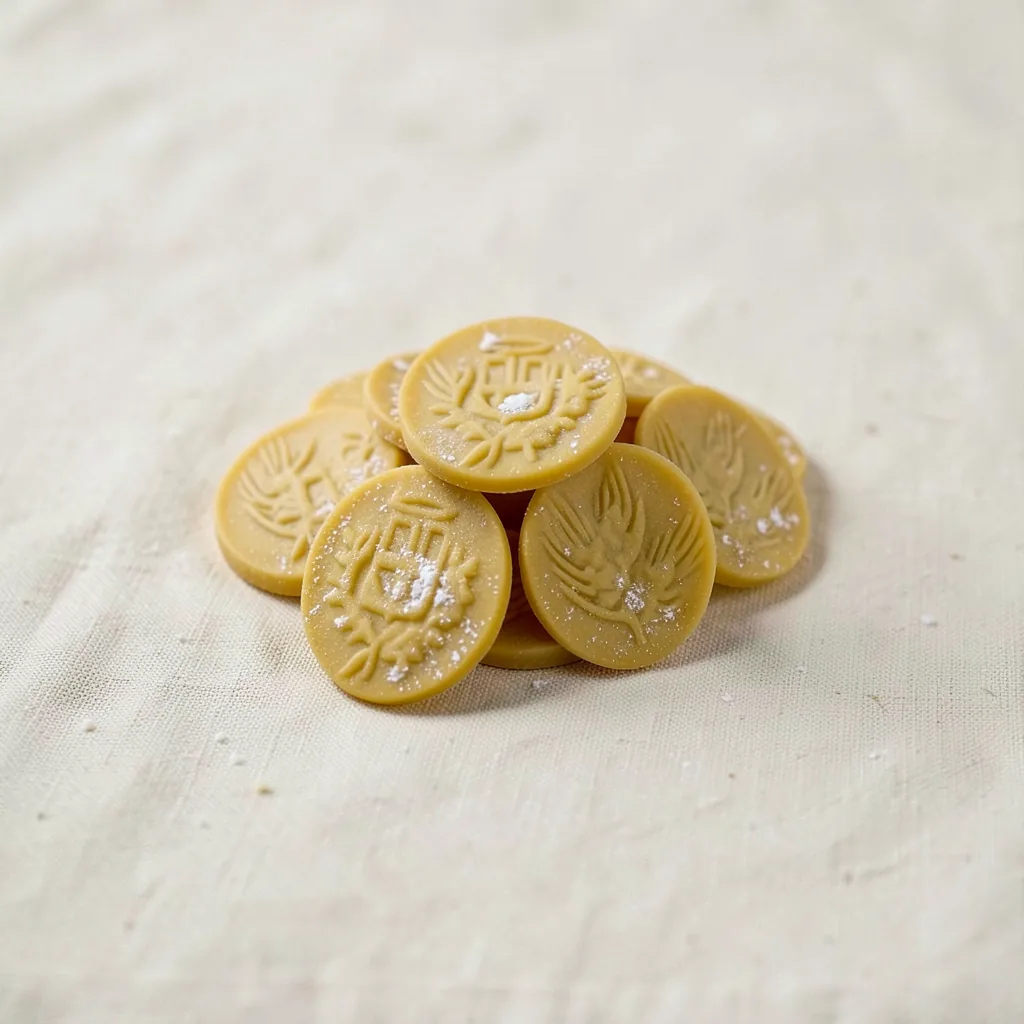 Corzetti, uncooked, on linen