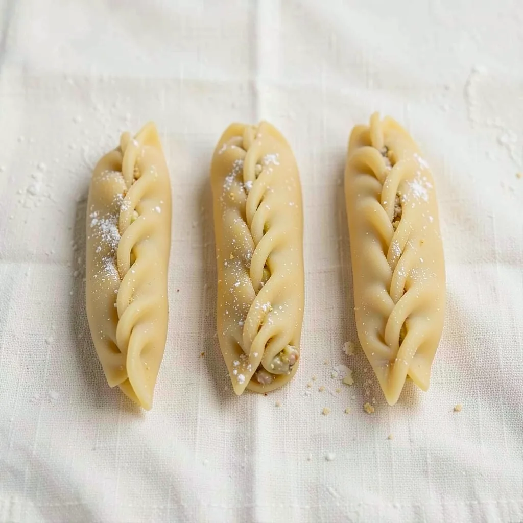Culurgiones, uncooked, on linen