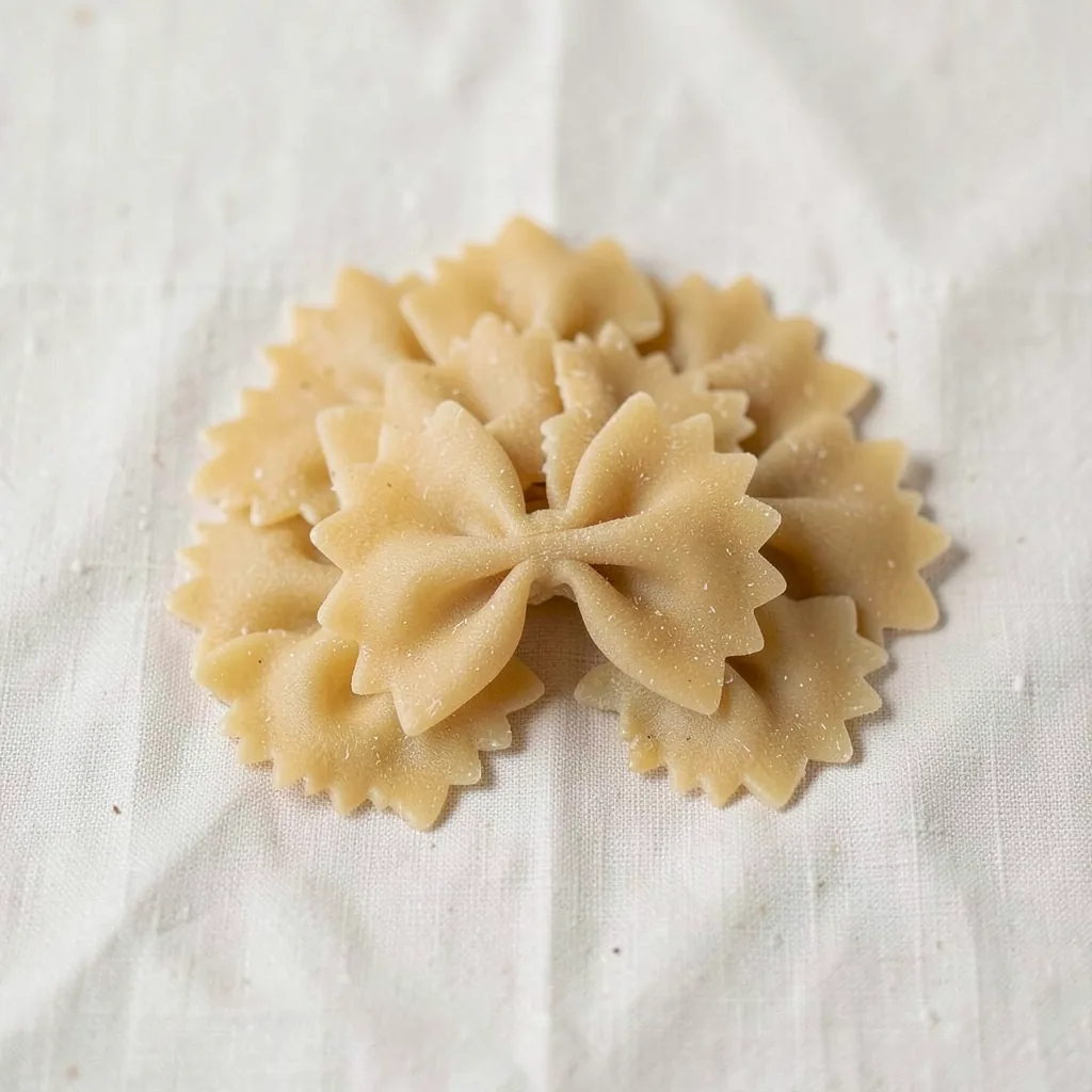 Farfalle, uncooked, on linen