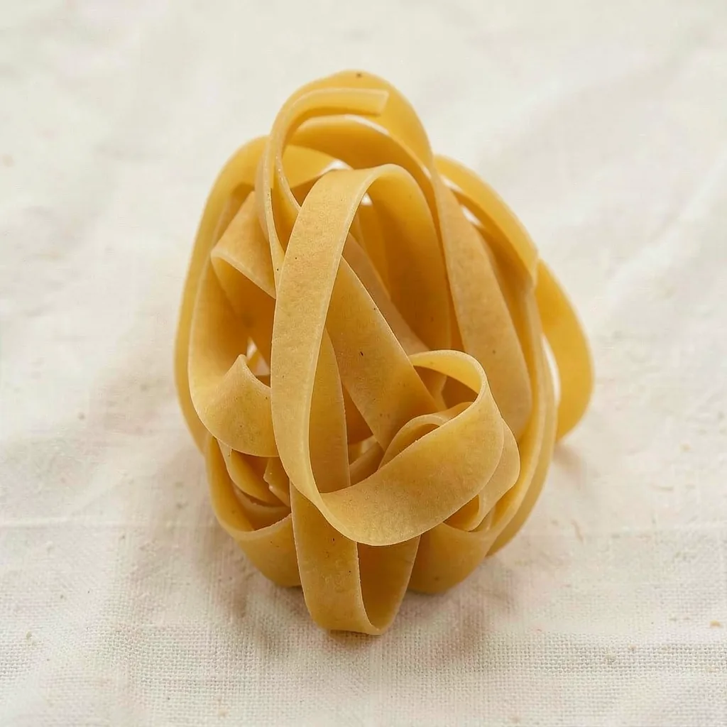 Fettuccine, uncooked, on linen