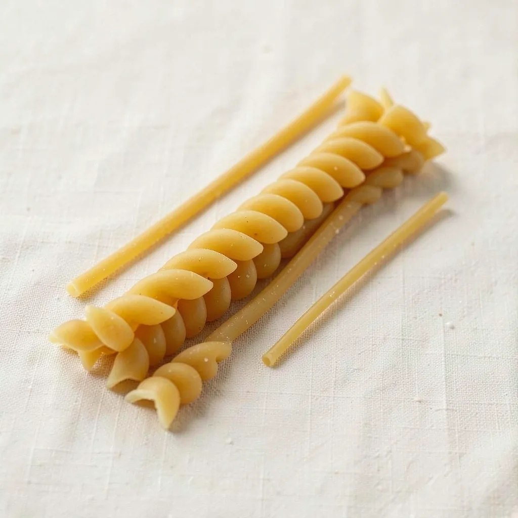 Fusilli lunghi, uncooked, on linen