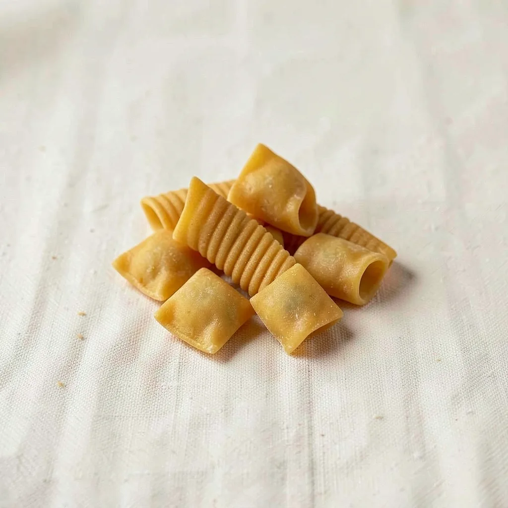 Garganelli, uncooked, on linen