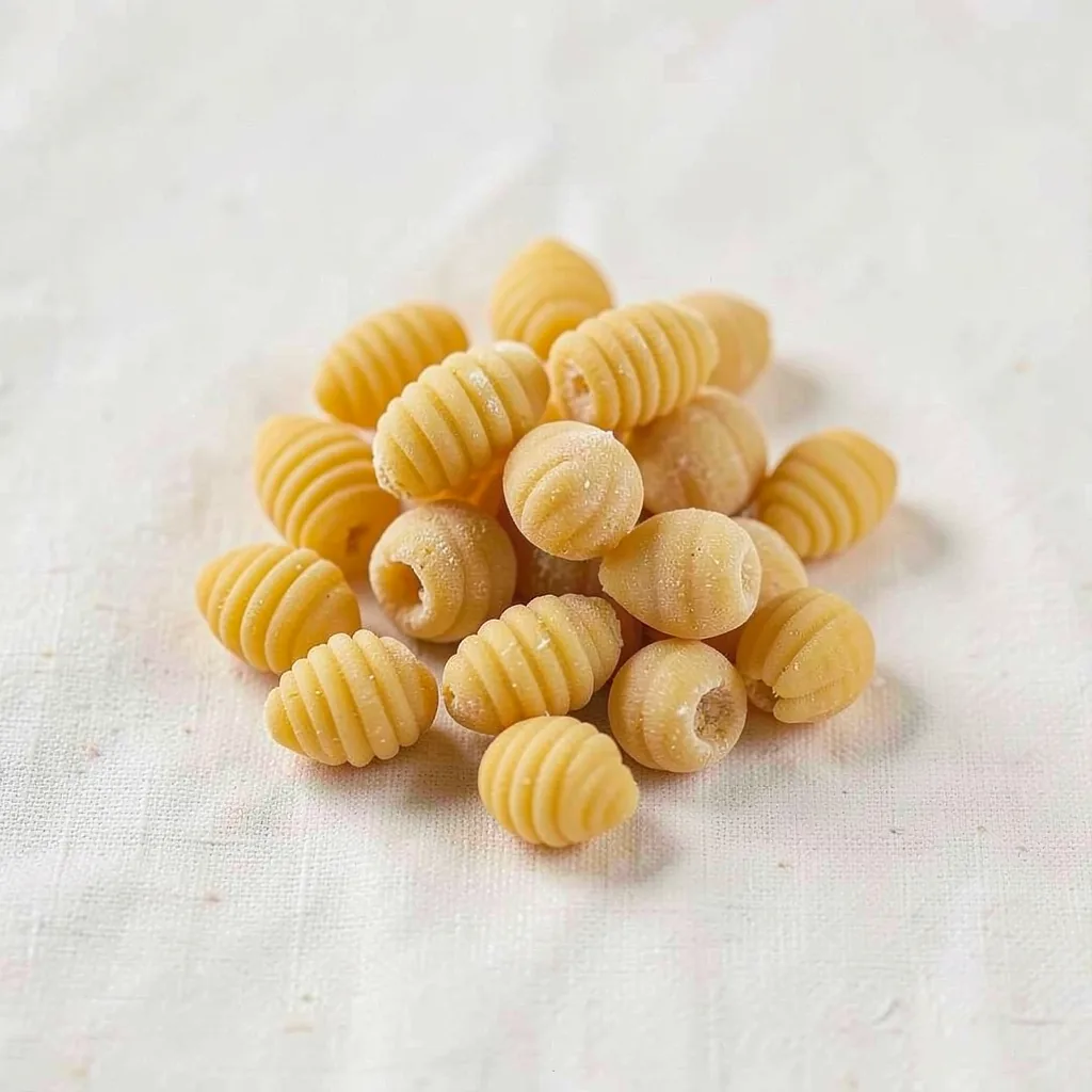Gnocchetti sardi, uncooked, on linen