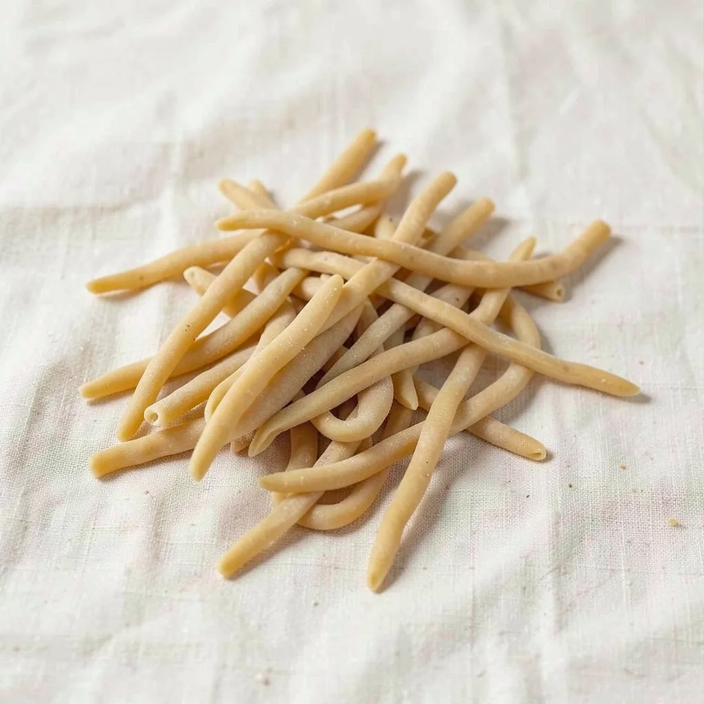 Maccheroni al ferretto, uncooked, on linen