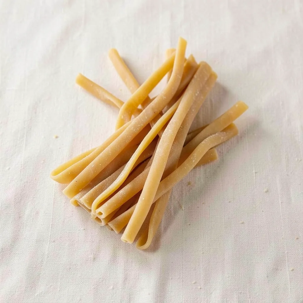 Maccheroni alla molinara, uncooked, on linen