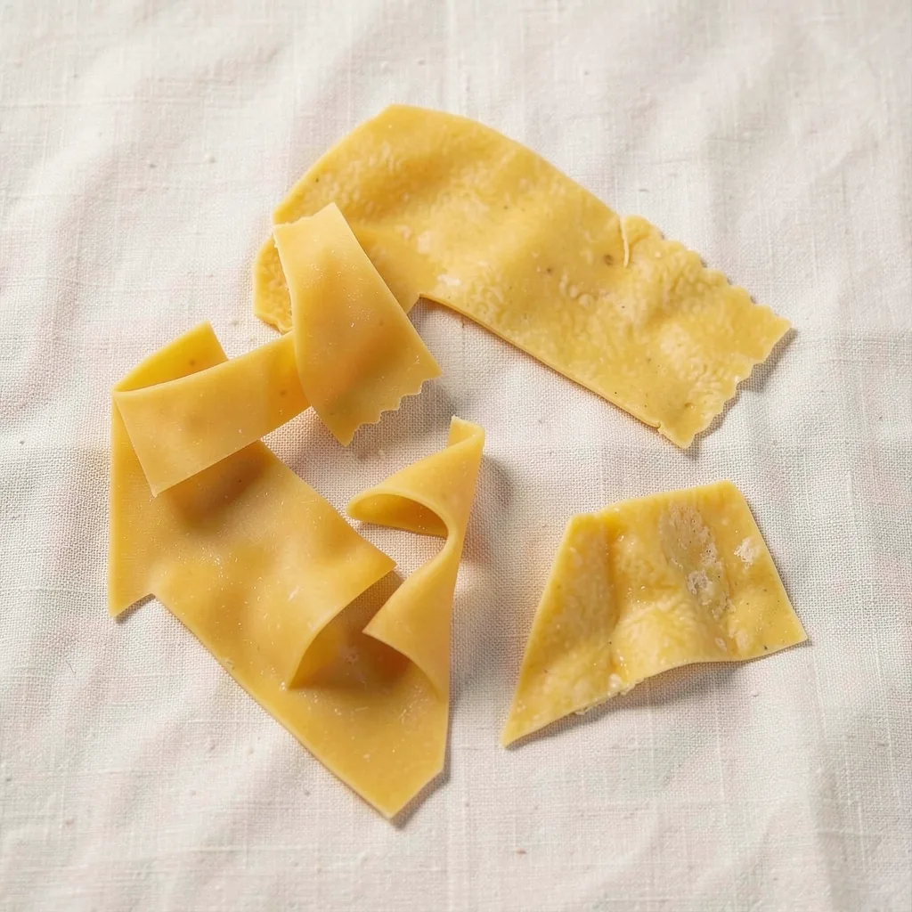 Maltagliati, uncooked, on linen
