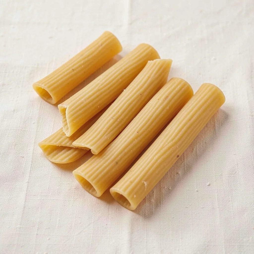 Manicotti, uncooked, on linen