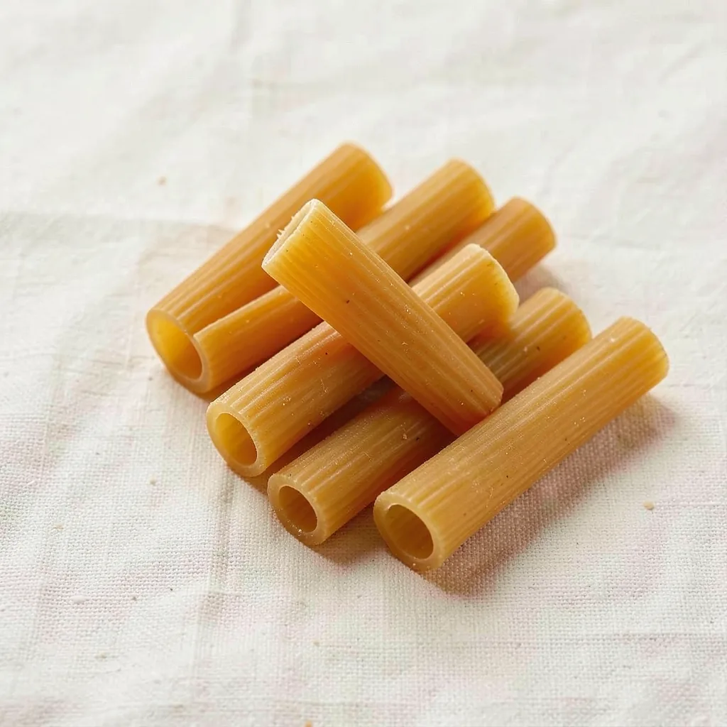 Mezze maniche, uncooked, on linen