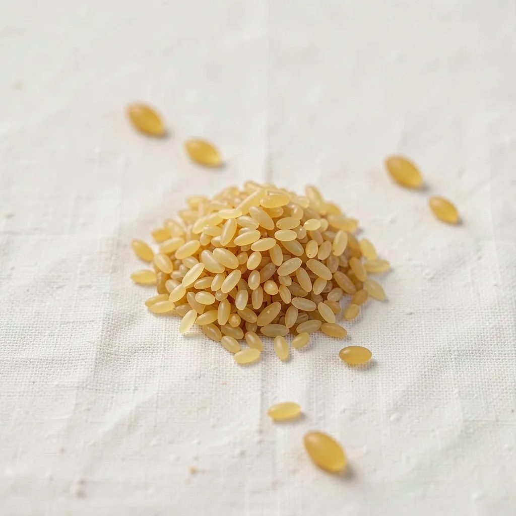 Orzo, uncooked, on linen