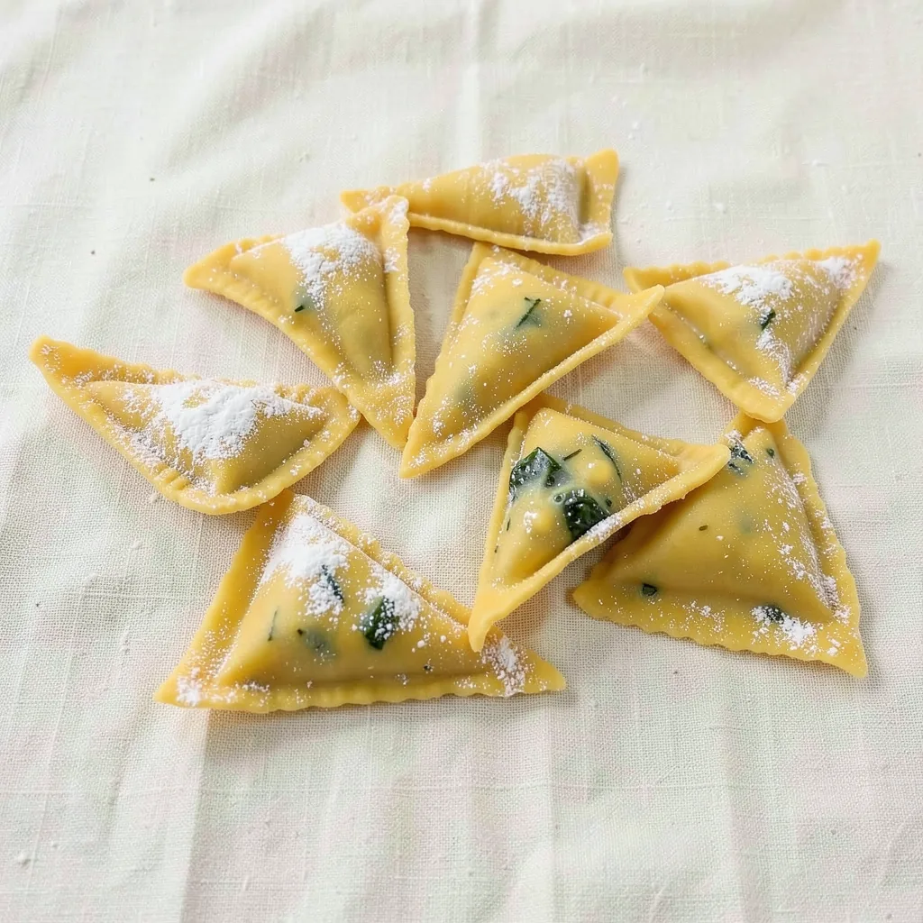Pansotti, uncooked, on linen