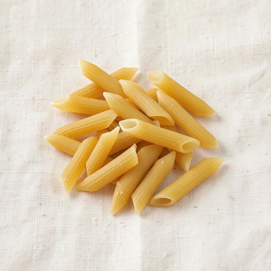 Pennette, uncooked, on linen