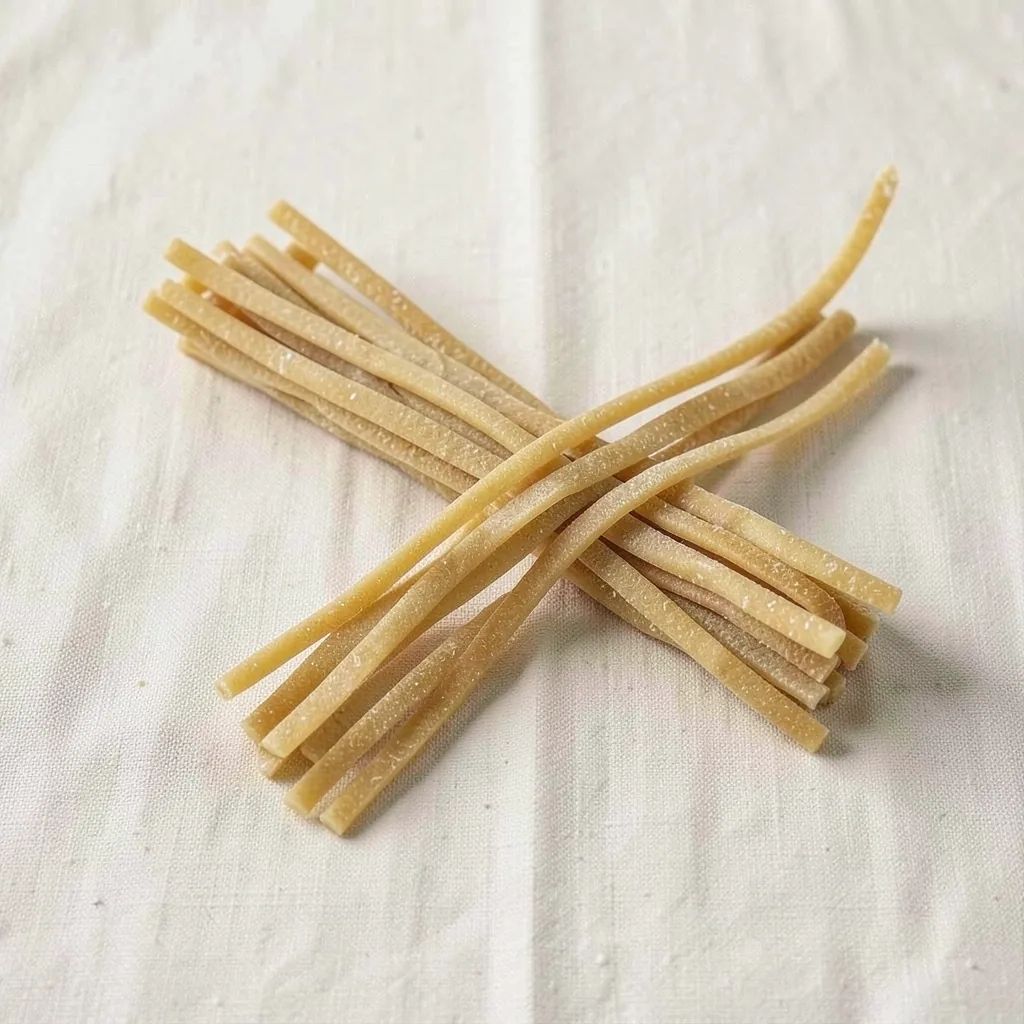 Pici, uncooked, on linen