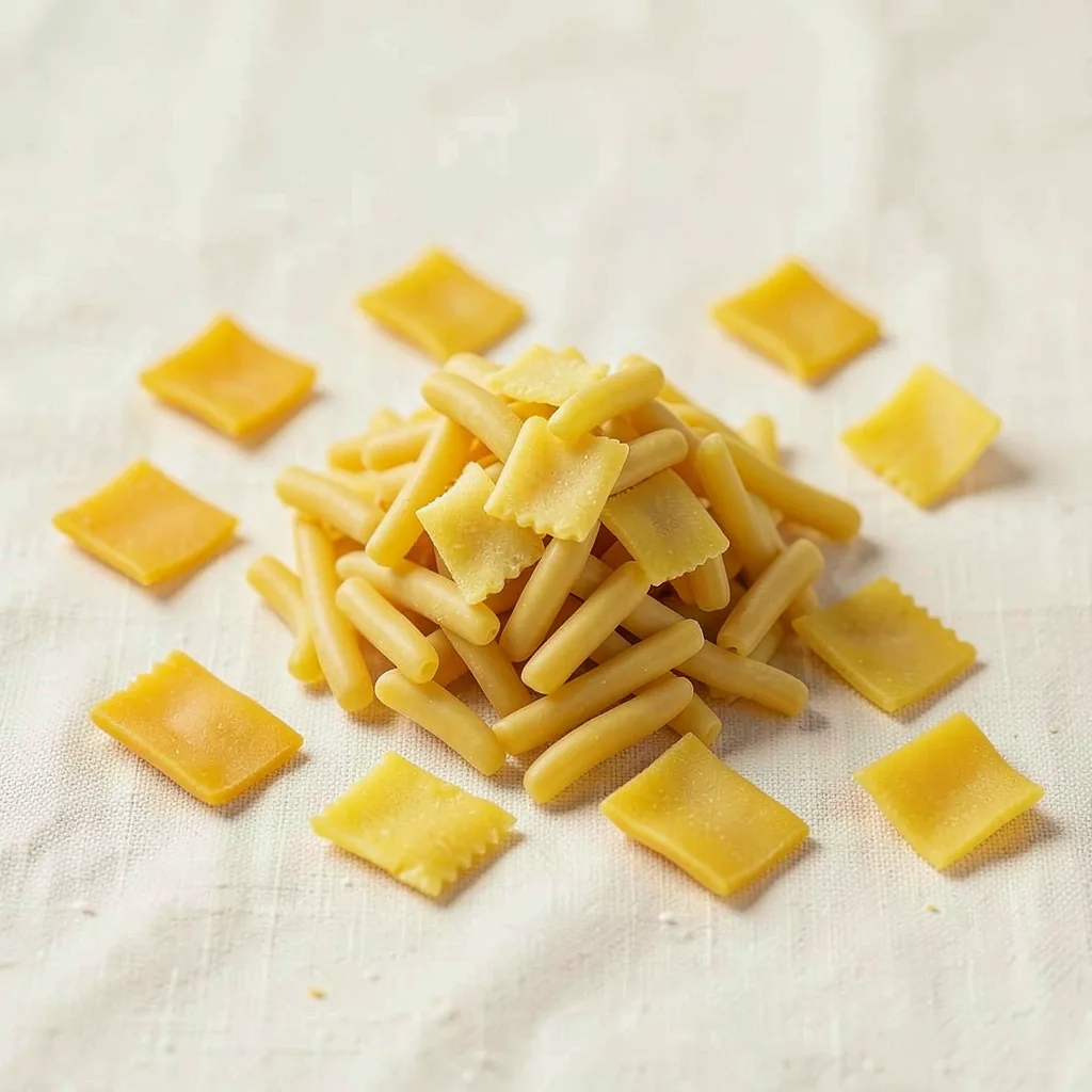 Quadrucci, uncooked, on linen