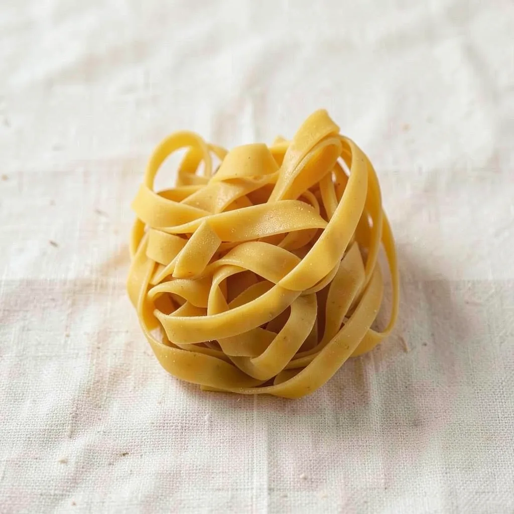 Tagliatelle, uncooked, on linen