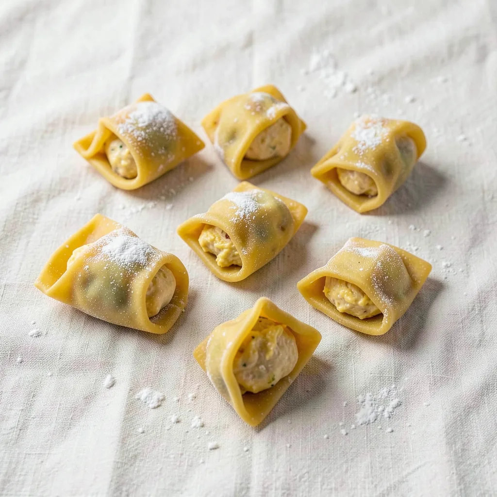 Tortelloni, uncooked, on linen