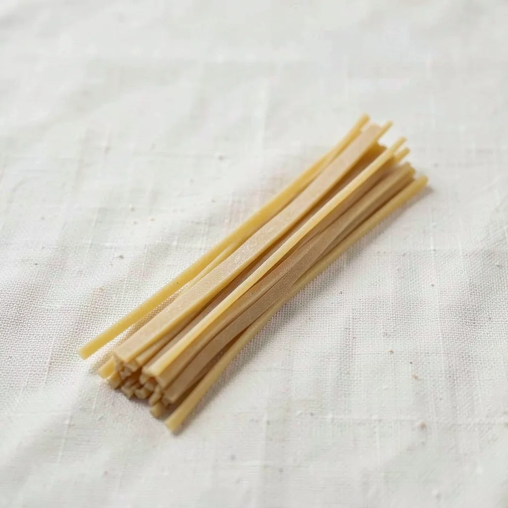 Trenette, uncooked, on linen
