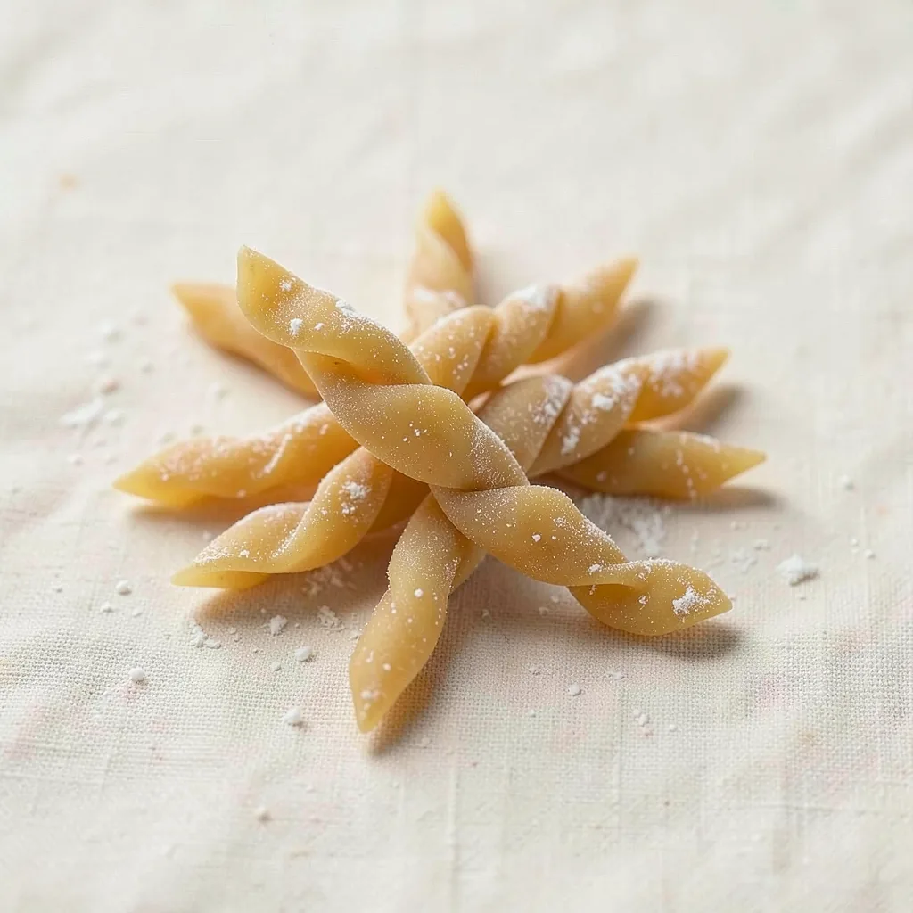 Trofie, uncooked, on linen