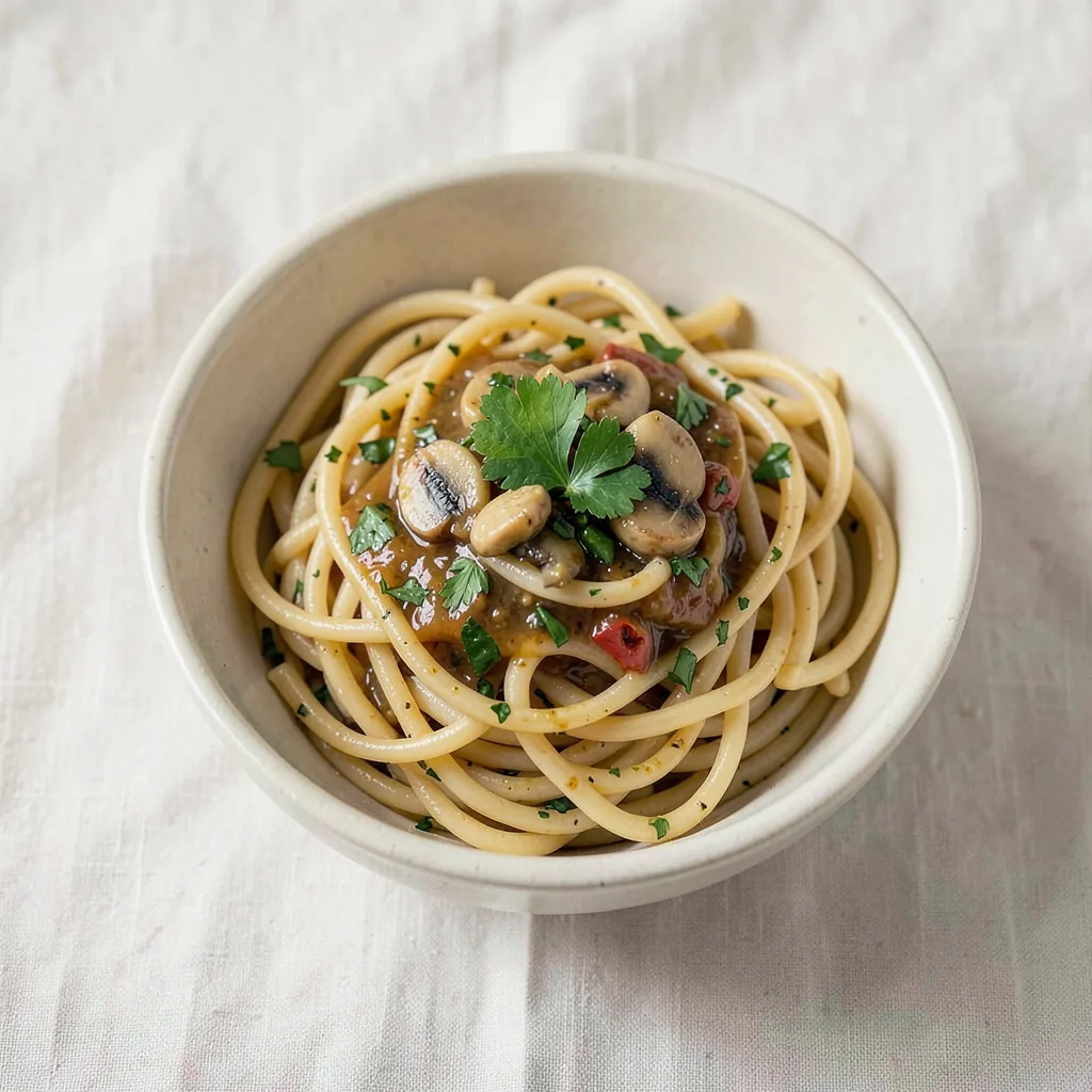 Aglio e olio, served on pasta