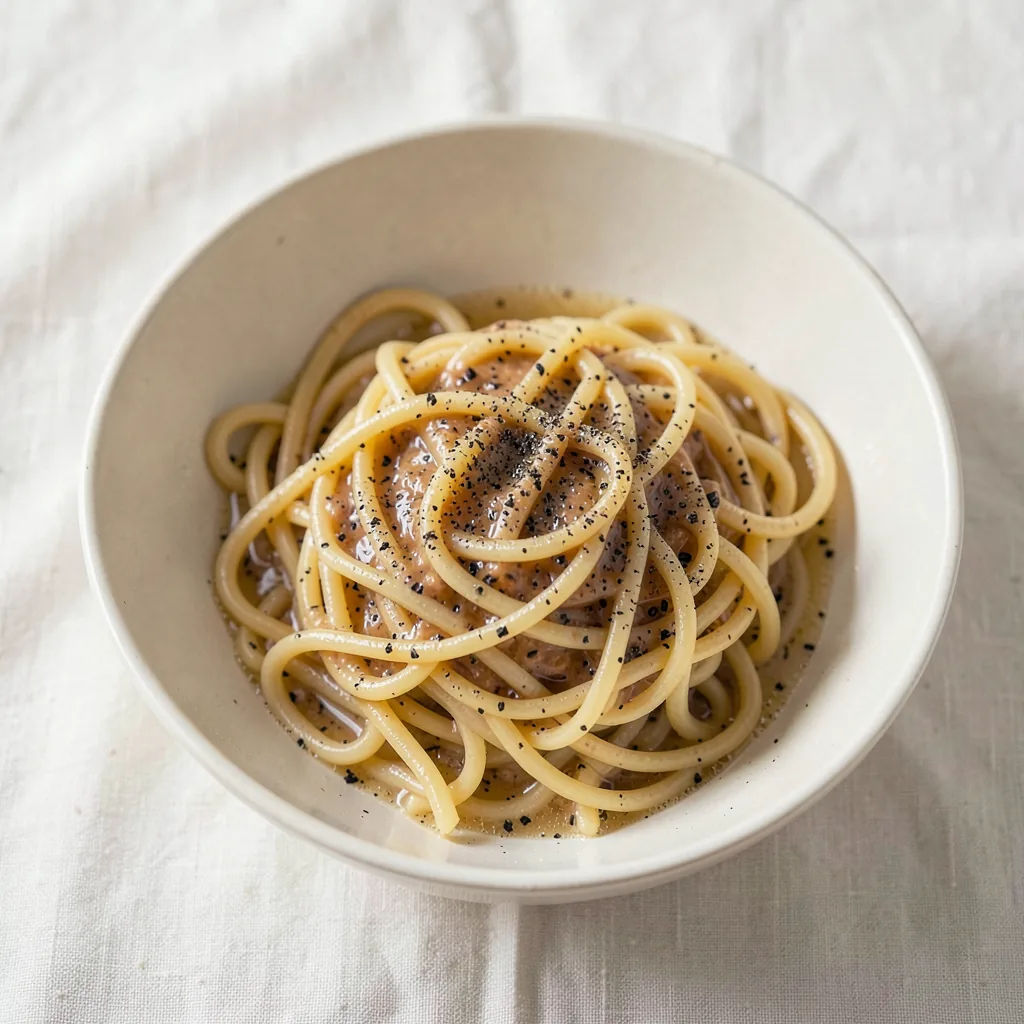 Cacio e pepe, served on pasta