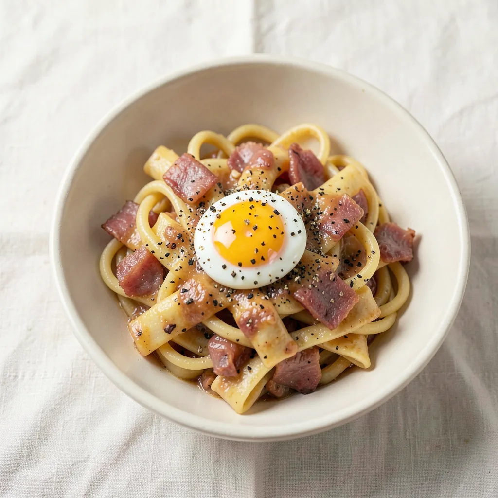 Carbonara, served on pasta