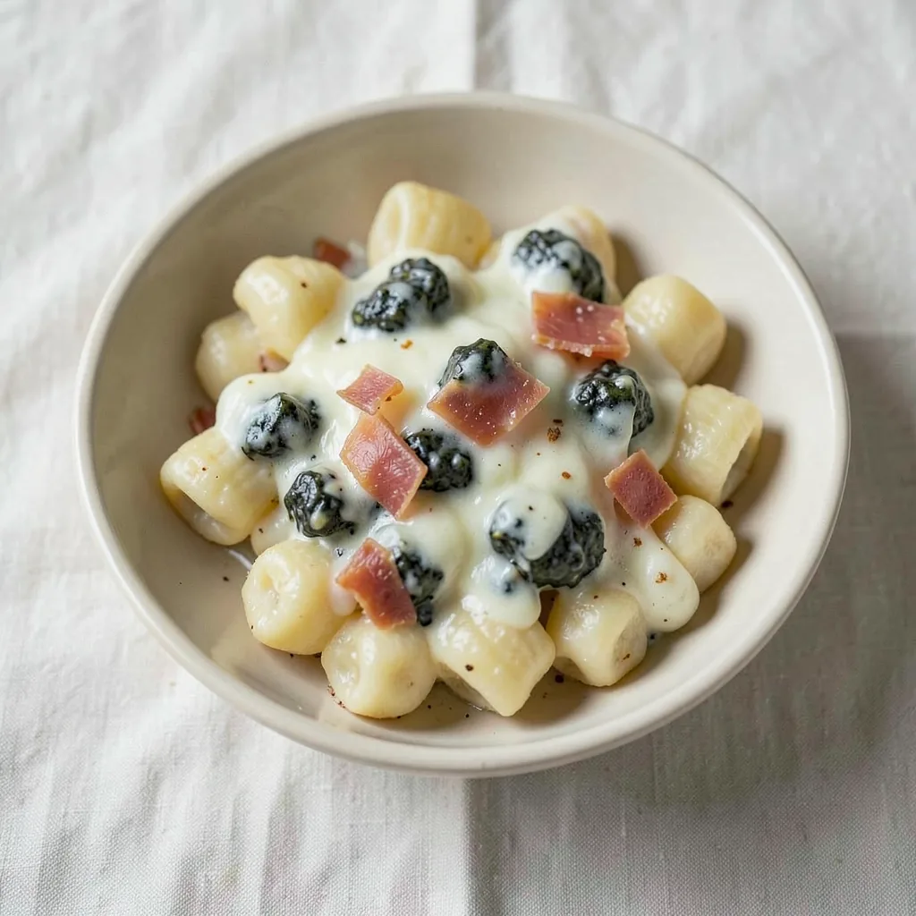 Four cheese, served on pasta