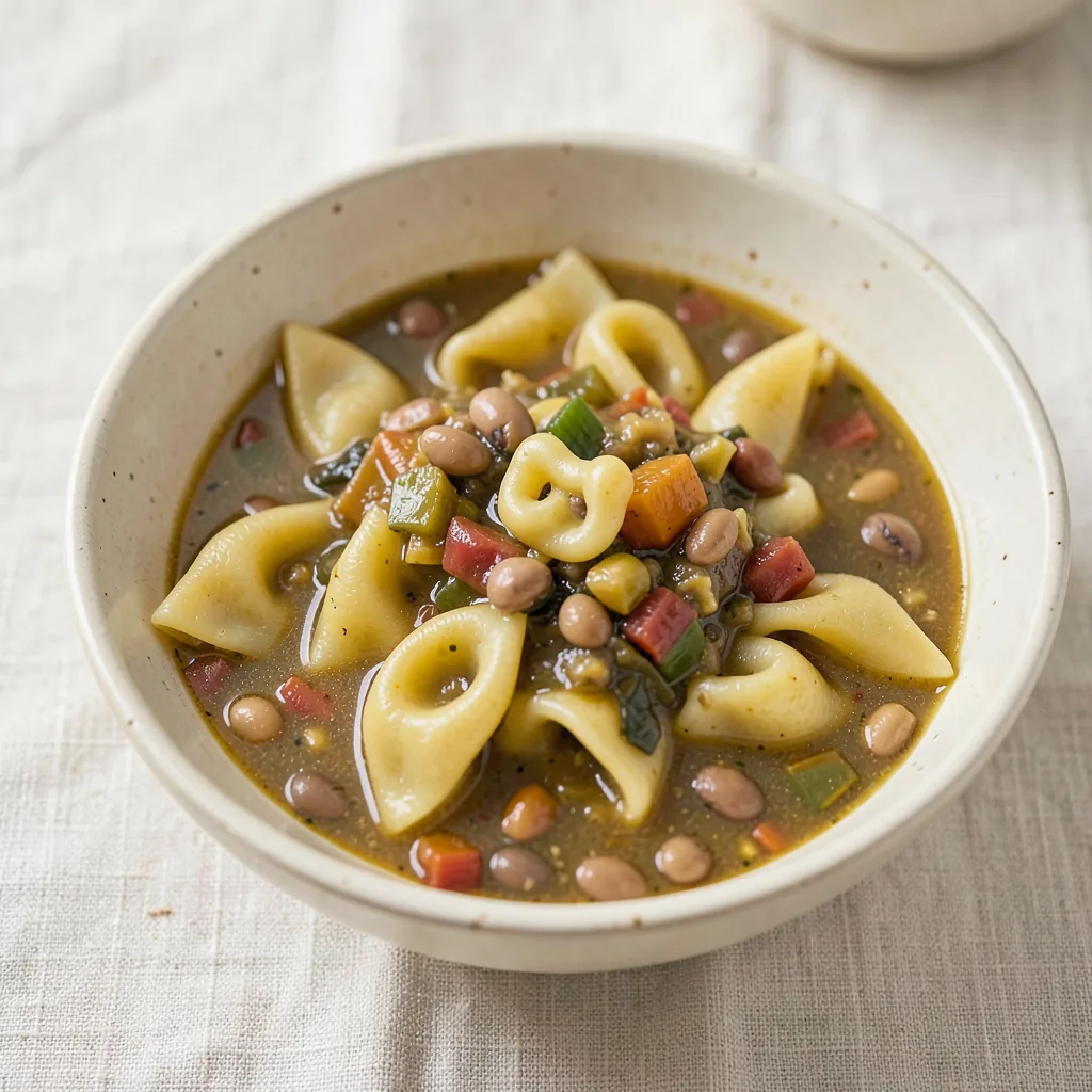 Minestrone, served on pasta
