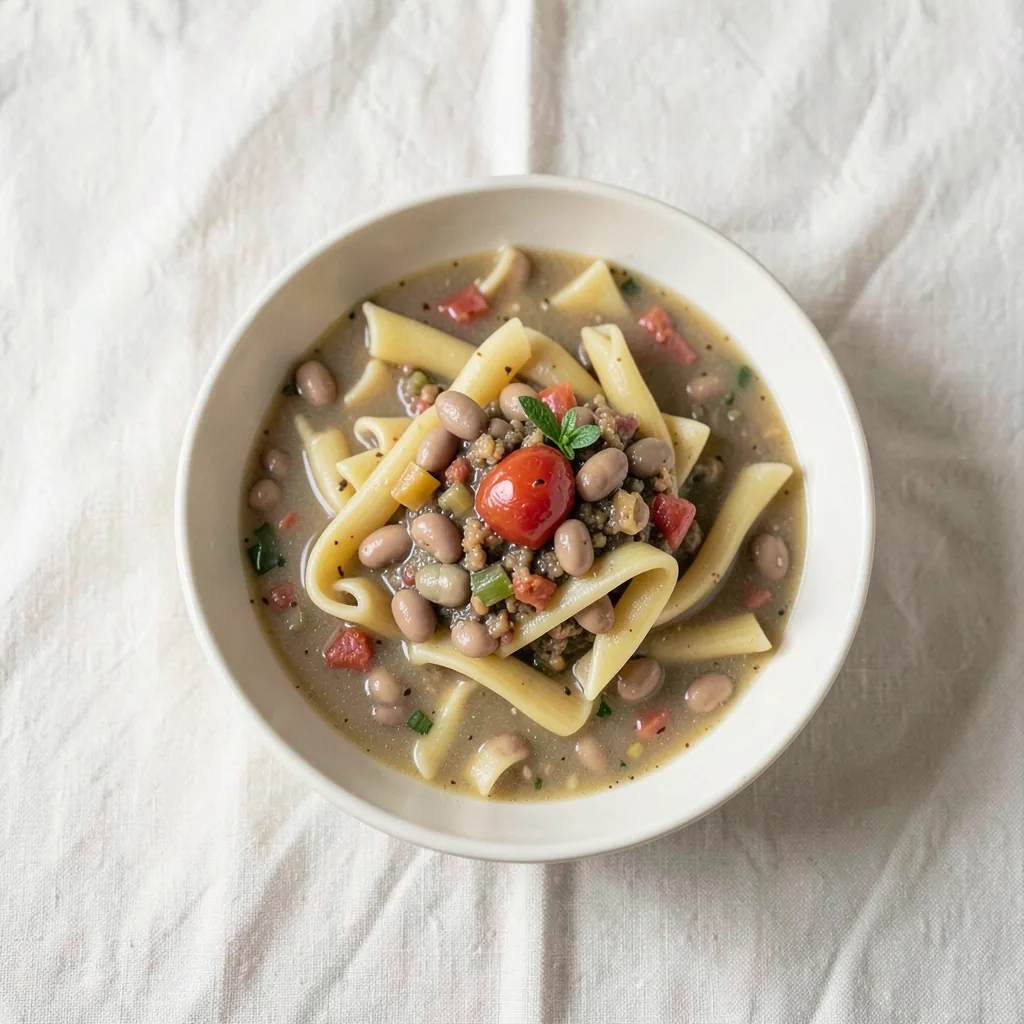 Pasta e fagioli, served on pasta