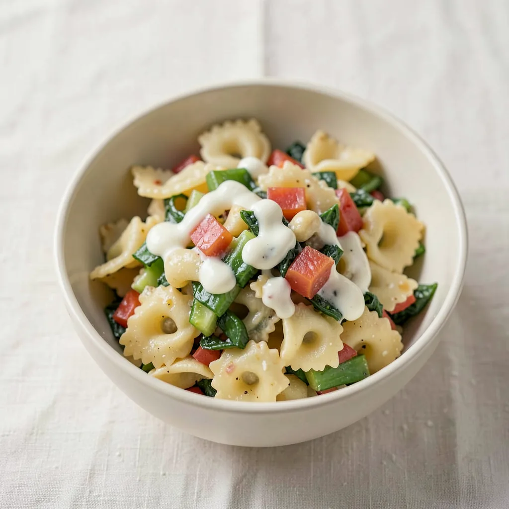 Pasta salad, served on pasta