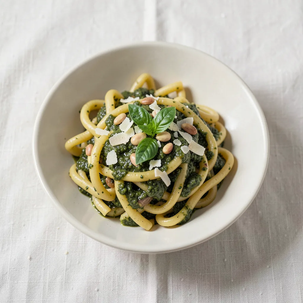 Pesto alla genovese, served on pasta