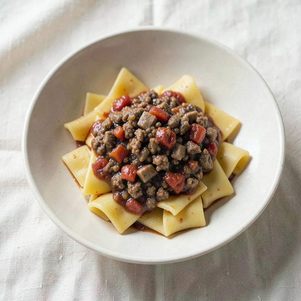 Ragu alla bolognese, served on pasta