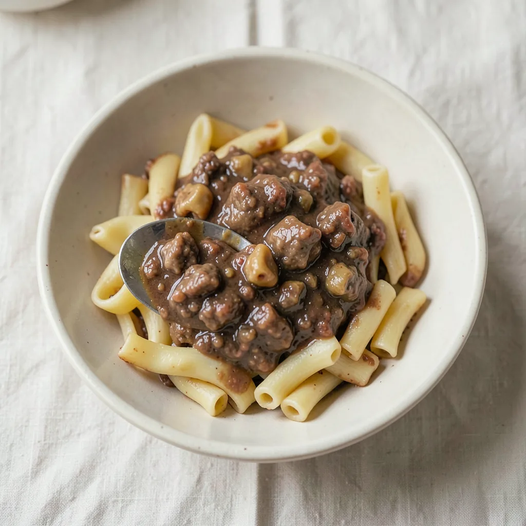 Meat ragu, served on pasta