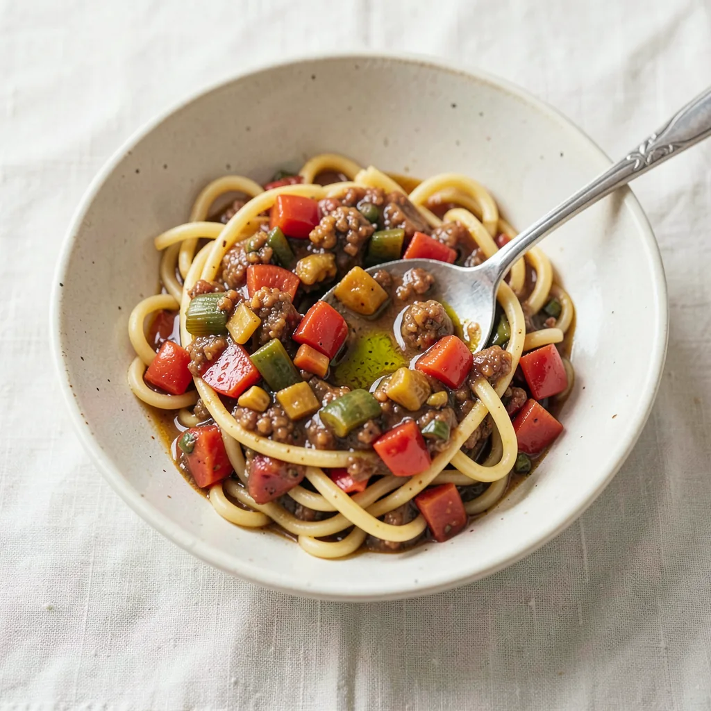 Vegetable ragu, served on pasta