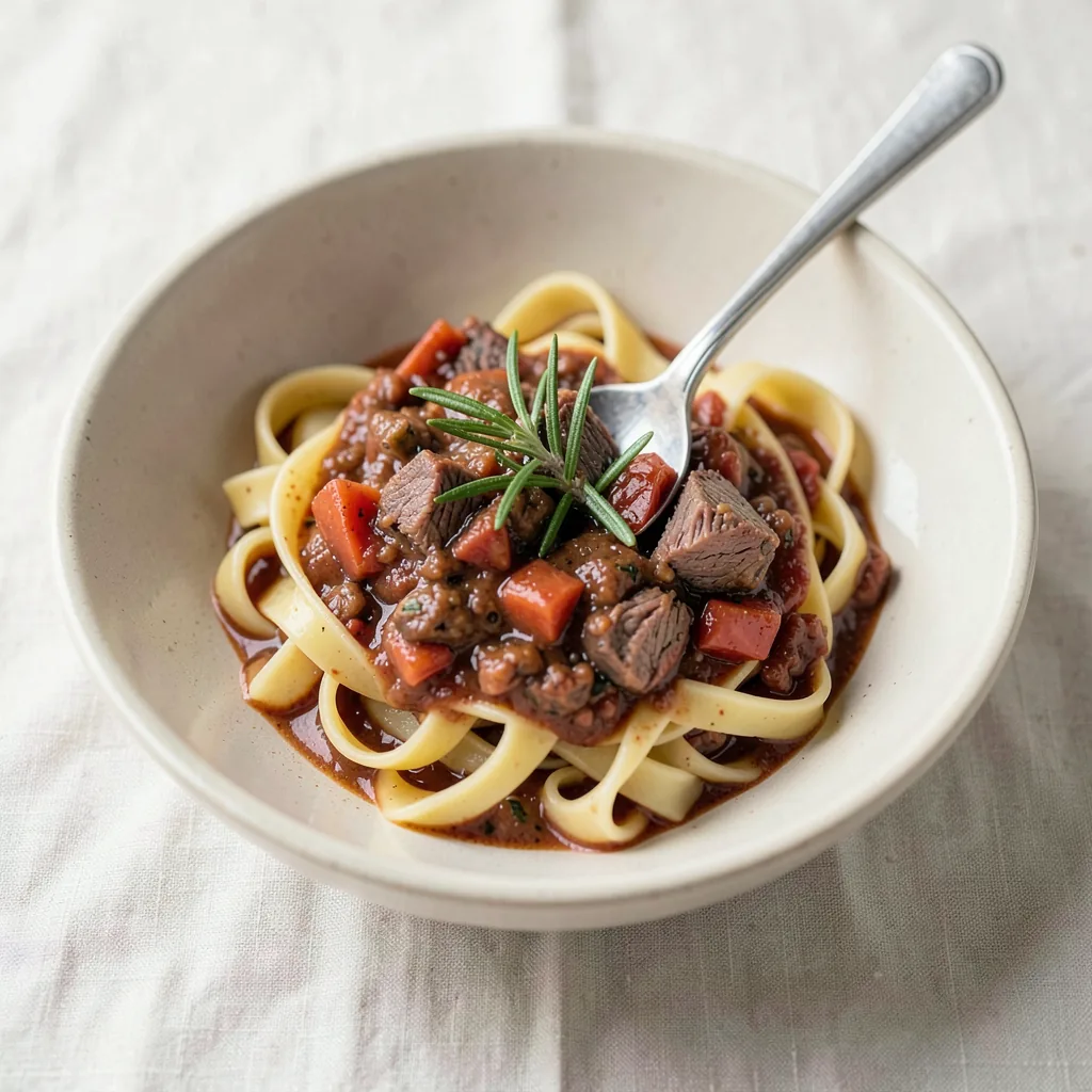 Wild boar ragu, served on pasta